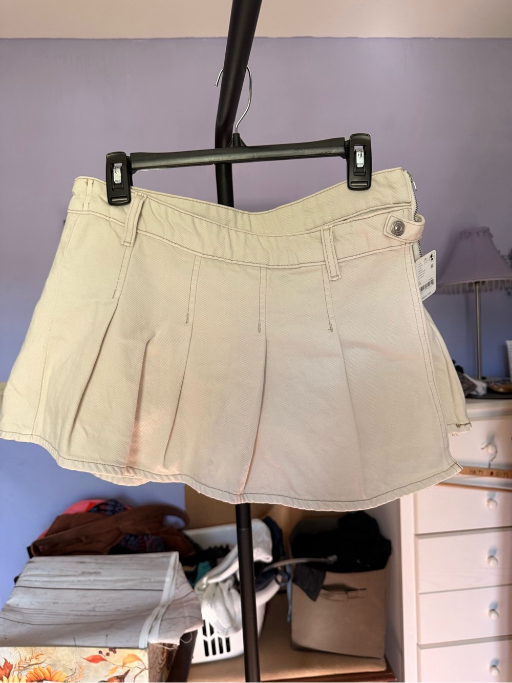 Free People Cream Pleated Mini Skirt
